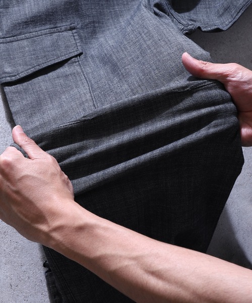 GERRY（ジェリー）の「【GERRY】 シャンブレー ・ ポプリン UVカット ストレッチ ワイド カーゴパンツ（カーゴパンツ・メンズ・ブルー/ブラック/オリーブ/サンドベージュ/サックスブルー・SMALL/MEDIUM/LARGE/X-LARGE）」の19枚目の写真