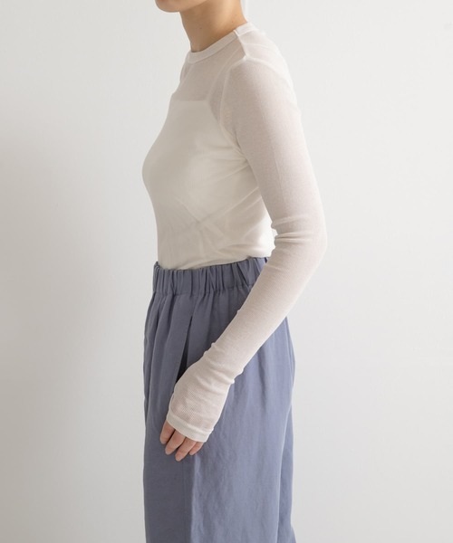 audrey and john wad（オードリーアンドジョンワッド）の「Audrey and John Wad　C/Ny 丸胴テレコ（Tシャツ/カットソー・レディース・ブラック/オフホワイト/グレー・FREE）」の2枚目の写真