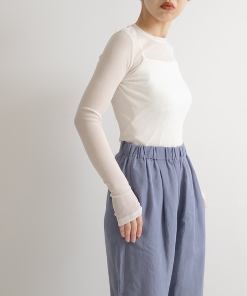 audrey and john wad（オードリーアンドジョンワッド）の「Audrey and John Wad　C/Ny 丸胴テレコ（Tシャツ/カットソー・レディース・ブラック/オフホワイト/グレー・FREE）」の4枚目の写真