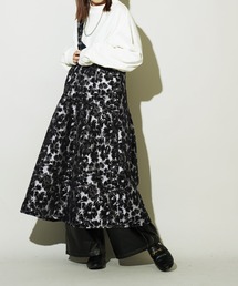 ジャガード」に該当するスカート（ブラック/黒色系・花柄