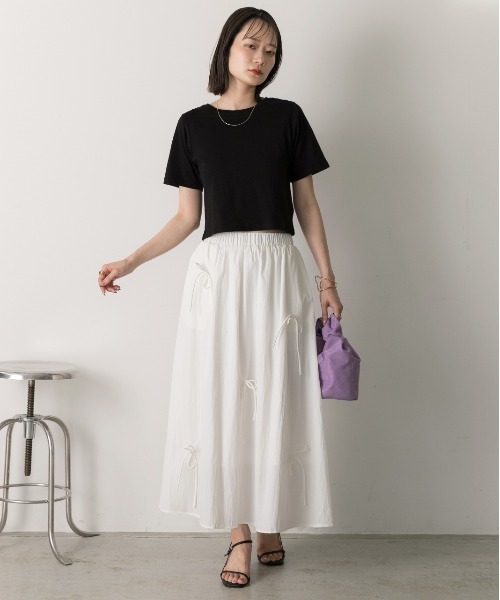 ad thie(アドティエ)の「リボンデザイン ワッシャーフレアスカート(スカート・レディース・ブラック/グレー/オフホワイト・FREE)」の14枚目の写真