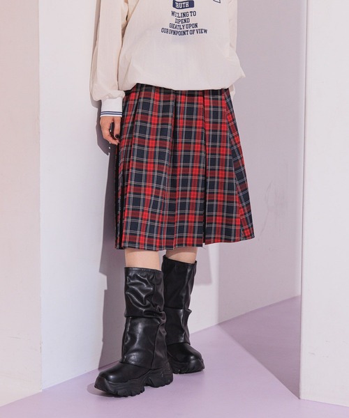 FOREVER 21（フォーエバー トゥエンティーワン）の「【2024FW】チェックプリーツミディスカート（スカート・レディース・グレー/レッド/グリーン・MEDIUM/SMALL）」の3枚目の写真