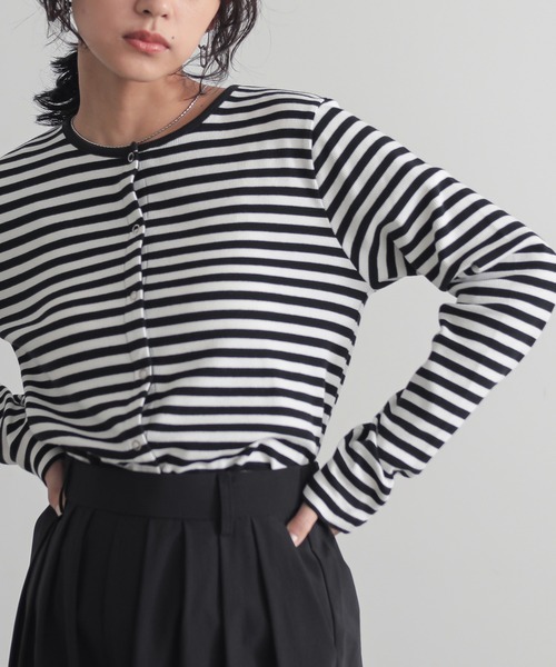 stone  スナップボタン　カーディガン　黒 セール】 〈手洗い可能〉ラメ 裏毛 スナップボタン カーディガン