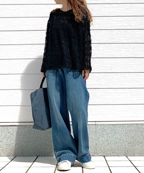 Q(キュー)の「チュールフリル前後2wayトップス(Tシャツ/カットソー・レディース・ブラック/アイボリー・MEDIUM)」の11枚目の写真