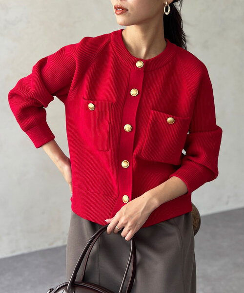 Chez toi（シェトワ）の「胸ポケGLDボタンカーディガン（カーディガン/ボレロ・レディース・ネイビー/レッド/アイボリー・FREE）」の3枚目の写真