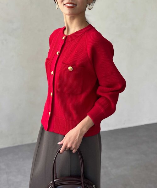 Chez toi（シェトワ）の「胸ポケGLDボタンカーディガン（カーディガン/ボレロ・レディース・ネイビー/レッド/アイボリー・FREE）」の4枚目の写真