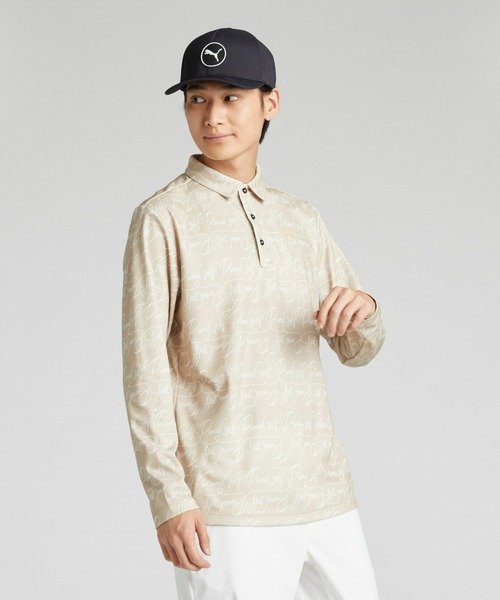 PUMA ゴルフウェア 長袖ポロシャツ メンズ Mサイズ 美品 プーマ PUMA プーマ ゴルフ 長袖 ポロシャツ ストレッチ ピケ AOP