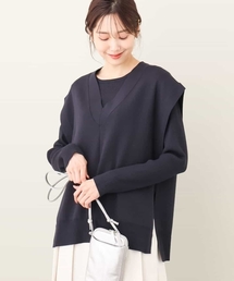 MK MICHEL KLEIN | 2024AW/Vネックチュニックニットベスト×リブニットプルオーバー ツインセット/洗える(ニット/セーター)