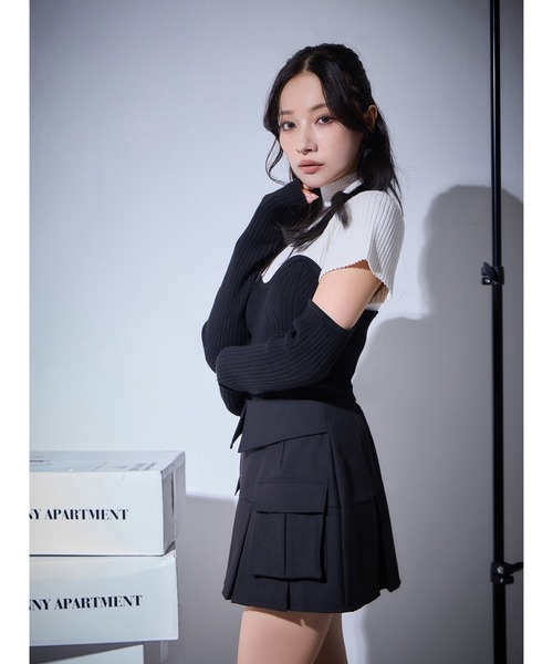 ANDGEEBEE（アンジービー）の「コルセットデザインニット（ニット/セーター・レディース・ホワイト/グレー・FREE）」の3枚目の写真