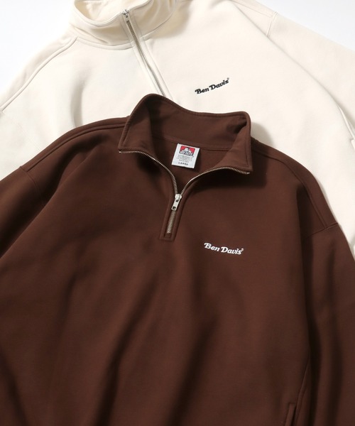 BEN DAVIS(ベンデイビス)の「BEN DAVIS/ベンデイビス HEAVY SWEAT HALF ZIP/オーバーサイズ 裏起毛 ロゴ ワンポイント刺繍 ハーフジップ ヘビー スウェット トレーナー/レディース メンズ(スウェット・メンズ・ネイビー/ブラウン/ブラック/アッシュグレー/オフホワイト/ブルー・M/L/XL)」の4枚目の写真