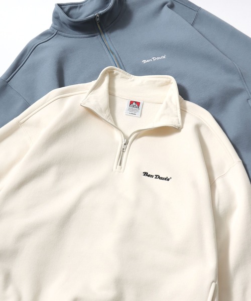 BEN DAVIS(ベンデイビス)の「BEN DAVIS/ベンデイビス HEAVY SWEAT HALF ZIP/オーバーサイズ 裏起毛 ロゴ ワンポイント刺繍 ハーフジップ ヘビー スウェット トレーナー/レディース メンズ(スウェット・メンズ・ネイビー/ブラウン/ブラック/アッシュグレー/オフホワイト/ブルー・M/L/XL)」の1枚目の写真