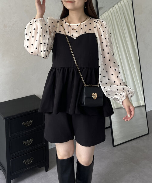 prose verse（プロズヴェール）の「シアードットハートネックビスチェドッキングペプラムブラウス（シャツ/ブラウス・レディース・ブラック/アイボリー・LARGE/MEDIUM）」の8枚目の写真