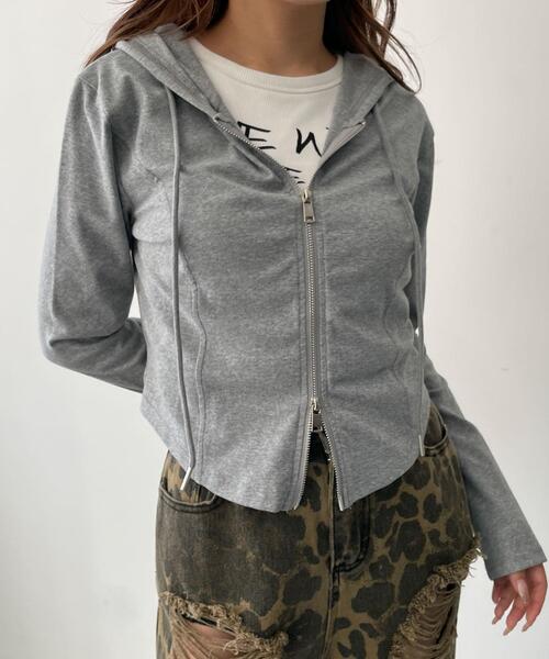 dispark(ディスパーク)の「DISPARK/カーブヘムダブルZIPパーカー(パーカー・レディース・その他1/ブラック/杢グレー・FREE)」の20枚目の写真