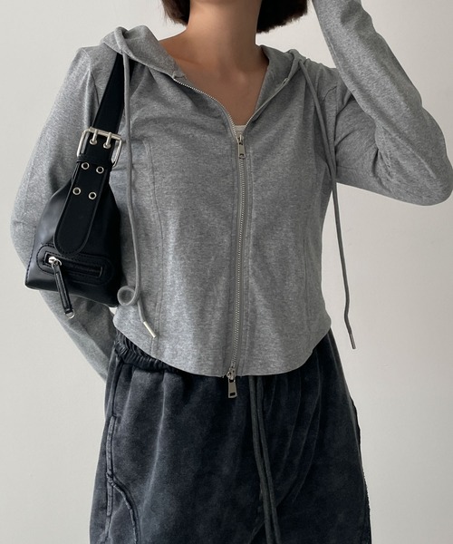 dispark(ディスパーク)の「DISPARK/カーブヘムダブルZIPパーカー(パーカー・レディース・その他1/ブラック/杢グレー・FREE)」の2枚目の写真
