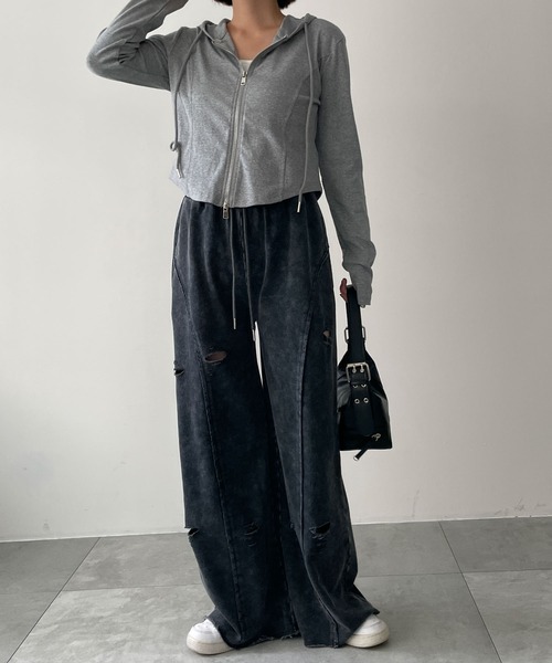 dispark(ディスパーク)の「DISPARK/カーブヘムダブルZIPパーカー(パーカー・レディース・その他1/ブラック/杢グレー・FREE)」の5枚目の写真