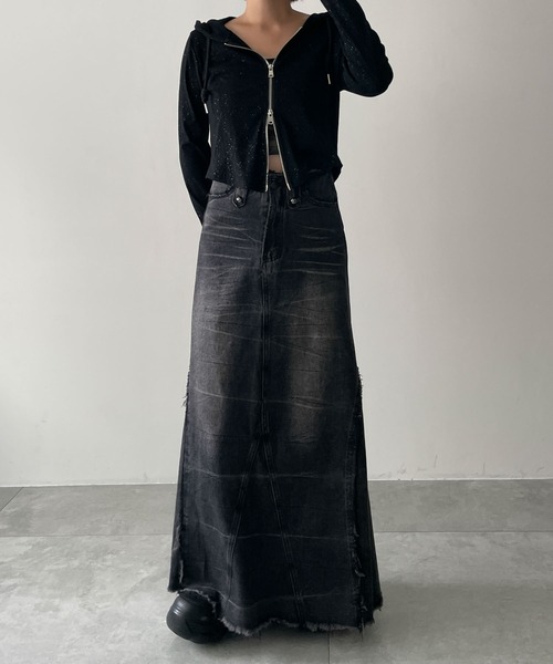 dispark(ディスパーク)の「DISPARK/カーブヘムダブルZIPパーカー(パーカー・レディース・その他1/ブラック/杢グレー・FREE)」の4枚目の写真