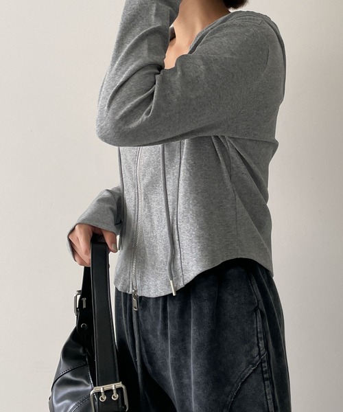 dispark(ディスパーク)の「DISPARK/カーブヘムダブルZIPパーカー(パーカー・レディース・その他1/ブラック/杢グレー・FREE)」の12枚目の写真