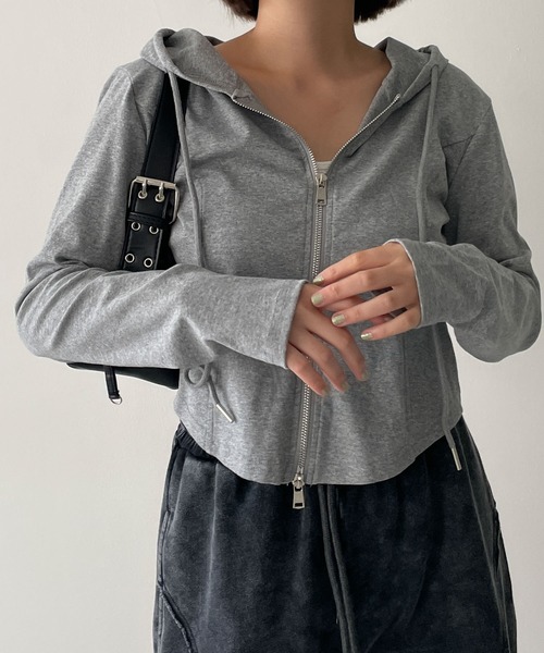 dispark(ディスパーク)の「DISPARK/カーブヘムダブルZIPパーカー(パーカー・レディース・その他1/ブラック/杢グレー・FREE)」の13枚目の写真