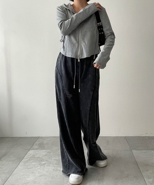 dispark(ディスパーク)の「DISPARK/カーブヘムダブルZIPパーカー(パーカー・レディース・その他1/ブラック/杢グレー・FREE)」の14枚目の写真