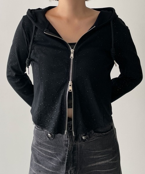 dispark(ディスパーク)の「DISPARK/カーブヘムダブルZIPパーカー(パーカー・レディース・その他1/ブラック/杢グレー・FREE)」の7枚目の写真