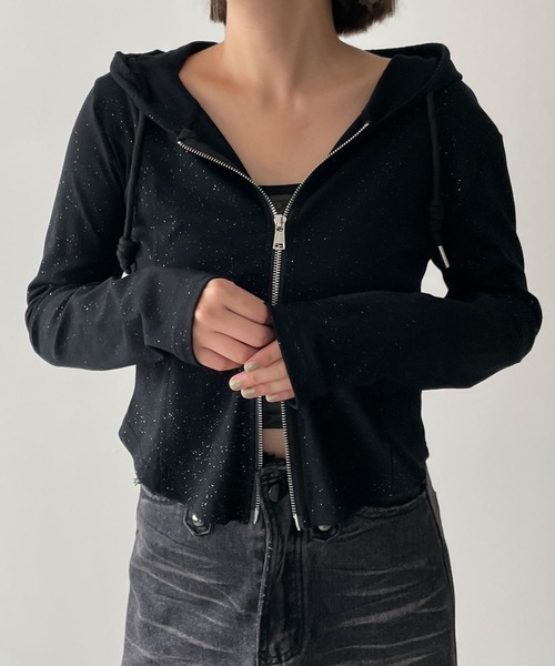 dispark(ディスパーク)の「DISPARK/カーブヘムダブルZIPパーカー(パーカー・レディース・その他1/ブラック/杢グレー・FREE)」の8枚目の写真