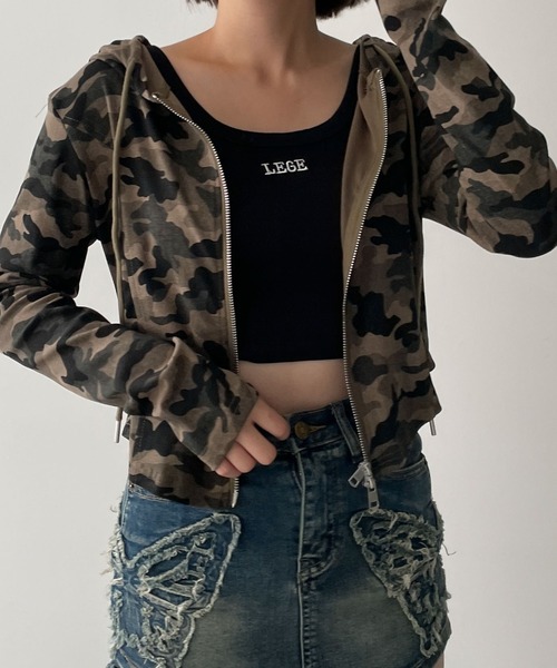 dispark(ディスパーク)の「DISPARK/カーブヘムダブルZIPパーカー(パーカー・レディース・その他1/ブラック/杢グレー・FREE)」の15枚目の写真