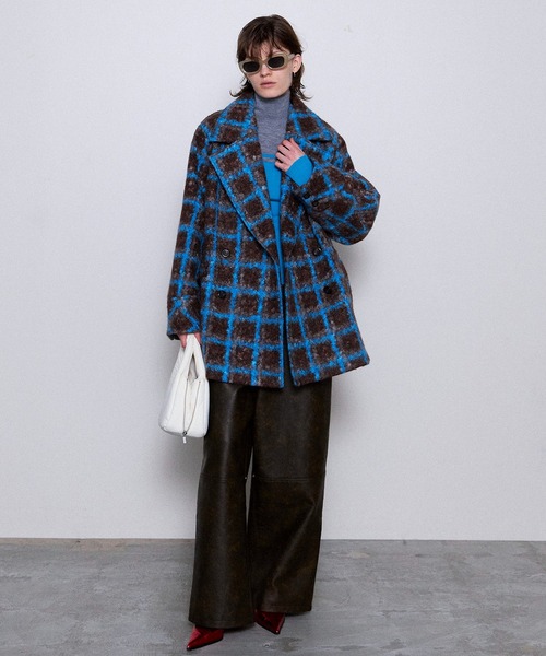 MAISON SPECIAL チェックオーバーミドルコート Checkered Over Silhouette Middle Coat/チェックオーバーミドル