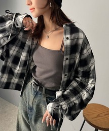 classicalelf（クラシカルエルフ）の「可愛さ溢れる！袖ギャザー＆リボンデザイン起毛素材チェック柄バンドカラーシャツ（シャツ/ブラウス・レディース）」