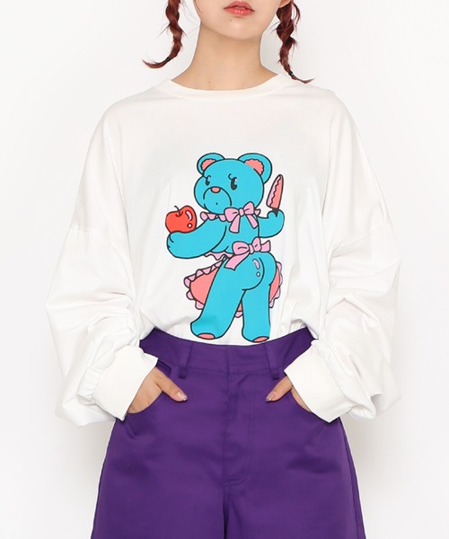 PUNYUS（プニュズ）の「ベアプリントビッグロンＴ（Tシャツ/カットソー・レディース・ブラック/ホワイト・3/4）」の13枚目の写真