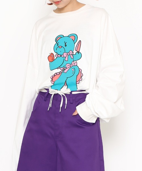 PUNYUS（プニュズ）の「ベアプリントビッグロンＴ（Tシャツ/カットソー・レディース・ブラック/ホワイト・3/4）」の14枚目の写真