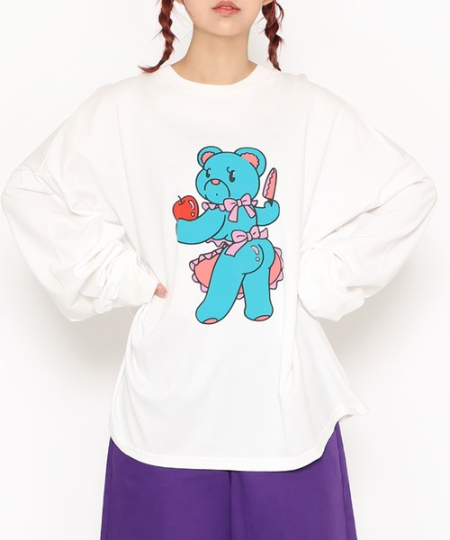 PUNYUS（プニュズ）の「ベアプリントビッグロンＴ（Tシャツ/カットソー・レディース・ブラック/ホワイト・3/4）」の10枚目の写真