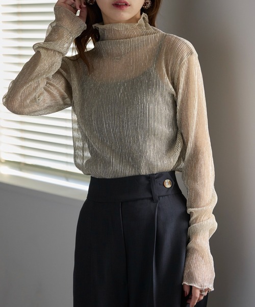 MAISON BREEZE（メゾンブリーズ）の「【MAISON BREEZE】ラメプリーツシアータートルトップス XNN（Tシャツ/カットソー・レディース・ライトグレー/ピンク/ブラック/ゴールド/シルバー/ライトベージュ/グレー/オフホワイト・FREE）」の8枚目の写真