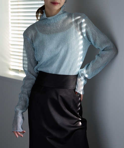 MAISON BREEZE（メゾンブリーズ）の「【MAISON BREEZE】ラメプリーツシアータートルトップス XNN（Tシャツ/カットソー・レディース・ライトグレー/ピンク/ブラック/ゴールド/シルバー/ライトベージュ/グレー/オフホワイト・FREE）」の9枚目の写真