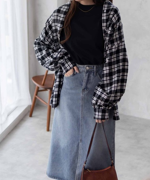 NAVY(ネイビー)の「NAVY ルーズ チェックチュニックシャツ 綿100%(シャツ/ブラウス・レディース・ネイビー/ベージュ/ブラック/ブルー・フリー)」の8枚目の写真