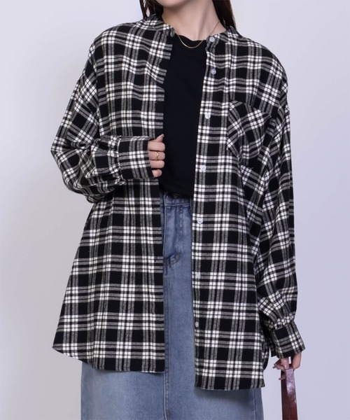 NAVY ルーズ チェックチュニックシャツ 綿100%（シャツ/ブラウス