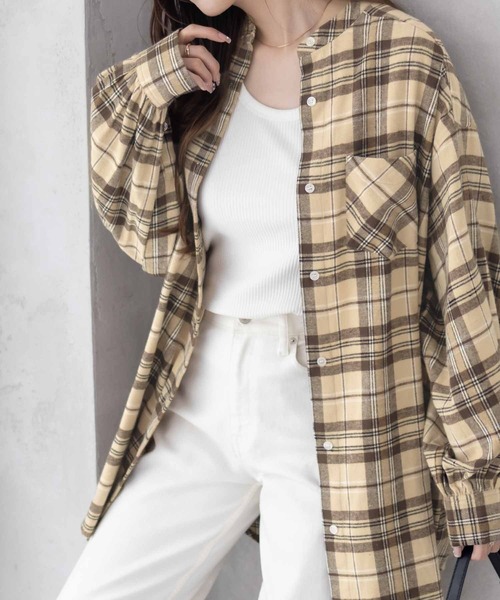 NAVY(ネイビー)の「NAVY ルーズ チェックチュニックシャツ 綿100%(シャツ/ブラウス・レディース・ネイビー/ベージュ/ブラック/ブルー・フリー)」の13枚目の写真
