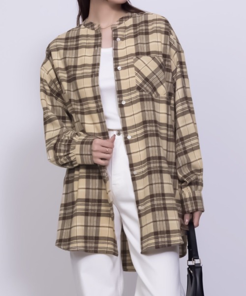 NAVY(ネイビー)の「NAVY ルーズ チェックチュニックシャツ 綿100%(シャツ/ブラウス・レディース・ネイビー/ベージュ/ブラック/ブルー・フリー)」の16枚目の写真