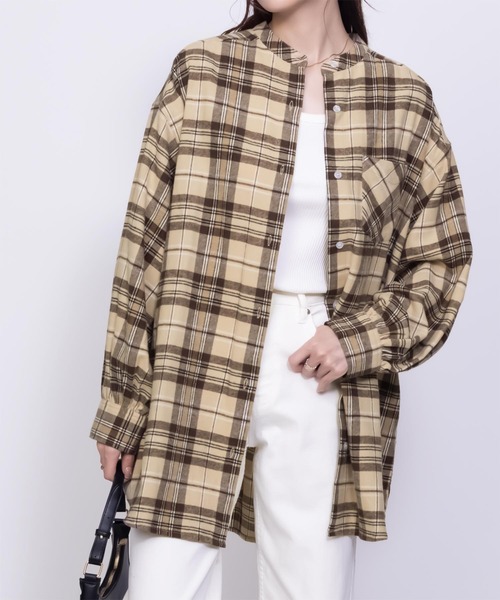 NAVY(ネイビー)の「NAVY ルーズ チェックチュニックシャツ 綿100%(シャツ/ブラウス・レディース・ネイビー/ベージュ/ブラック/ブルー・フリー)」の17枚目の写真