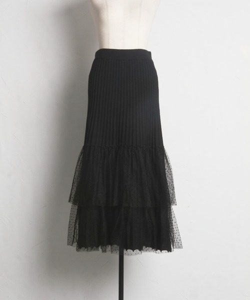 tocco closet（トッコ　クローゼット）の「【ZOZO限定】ドットチュールティアードニットスカート（スカート・レディース・ブラック/グレー・M）」の3枚目の写真