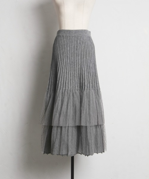 tocco closet（トッコ　クローゼット）の「【ZOZO限定】ドットチュールティアードニットスカート（スカート・レディース・ブラック/グレー・M）」の4枚目の写真