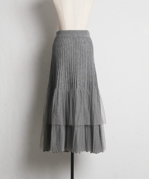 tocco closet（トッコ　クローゼット）の「【ZOZO限定】ドットチュールティアードニットスカート（スカート・レディース・ブラック/グレー・M）」の6枚目の写真