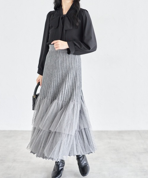 tocco closet（トッコ　クローゼット）の「【ZOZO限定】ドットチュールティアードニットスカート（スカート・レディース・ブラック/グレー・M）」の11枚目の写真