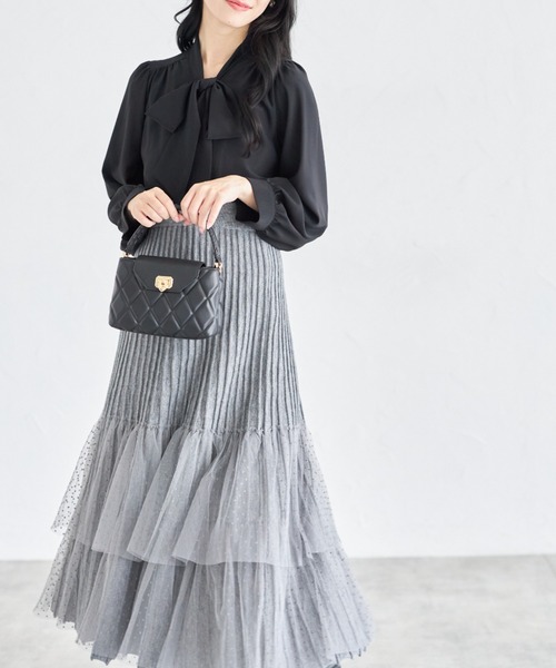 tocco closet（トッコ　クローゼット）の「【ZOZO限定】ドットチュールティアードニットスカート（スカート・レディース・ブラック/グレー・M）」の14枚目の写真