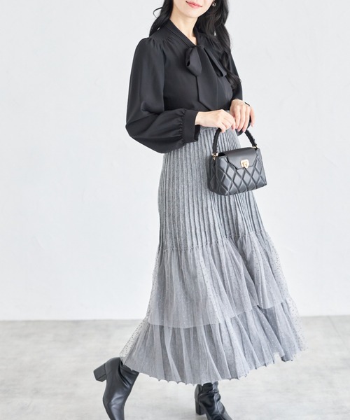 tocco closet（トッコ　クローゼット）の「【ZOZO限定】ドットチュールティアードニットスカート（スカート・レディース・ブラック/グレー・M）」の12枚目の写真