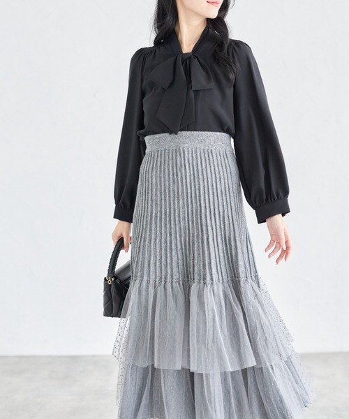 tocco closet（トッコ　クローゼット）の「【ZOZO限定】ドットチュールティアードニットスカート（スカート・レディース・ブラック/グレー・M）」の16枚目の写真