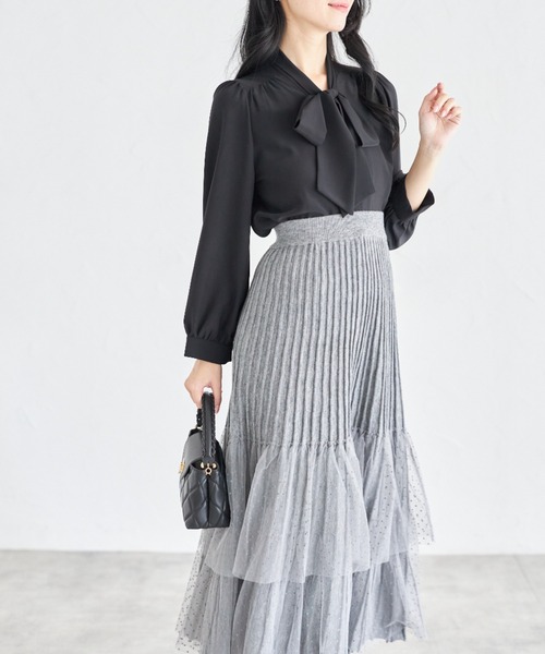 tocco closet（トッコ　クローゼット）の「【ZOZO限定】ドットチュールティアードニットスカート（スカート・レディース・ブラック/グレー・M）」の15枚目の写真