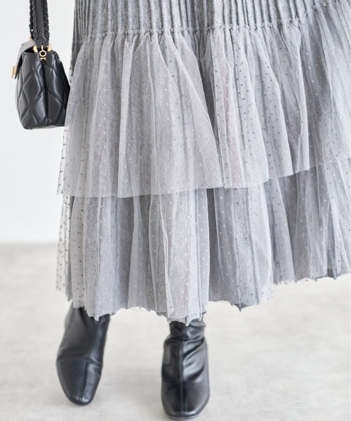 tocco closet（トッコ　クローゼット）の「【ZOZO限定】ドットチュールティアードニットスカート（スカート・レディース・ブラック/グレー・M）」の17枚目の写真