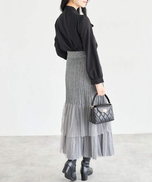 tocco closet（トッコ　クローゼット）の「【ZOZO限定】ドットチュールティアードニットスカート（スカート・レディース・ブラック/グレー・M）」の13枚目の写真