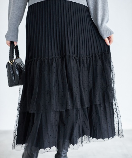 tocco closet（トッコ　クローゼット）の「【ZOZO限定】ドットチュールティアードニットスカート（スカート・レディース・ブラック/グレー・M）」の20枚目の写真