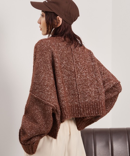 セール】フェザーミックスワイドクロップドニット（ニット/セーター